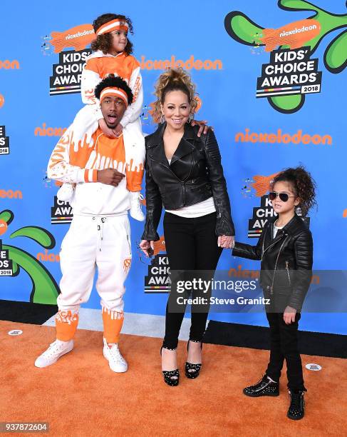 Monroe Cannon, Mariah Carey, Nick Cannon, and Moroccan Scott Cannon arrives at the Nickelodeon's 2018 Kids' Choice Awards at The Forum on March 24,...