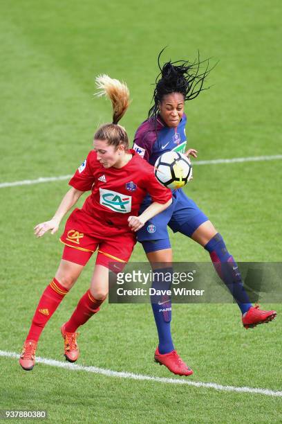 Marie Antoinette Katoto of PSG and Anne Sophie Ginestet of Rodez during the Women's National Cup match between Paris Saint Germain and Rodez on March...