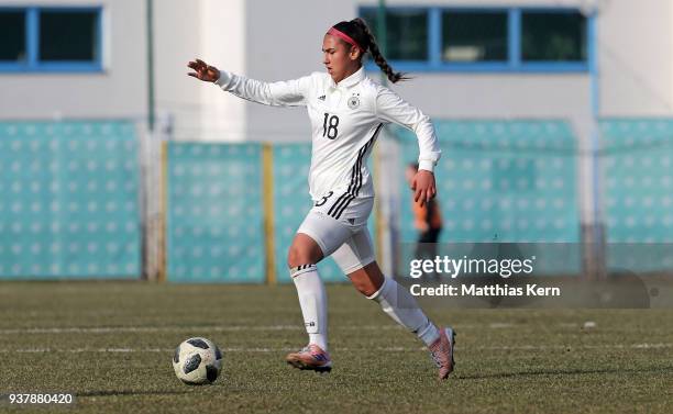 Miray Cin of Germany runs with the ball during the UEFA U17 Girl's European Championship Qualifier match between Germany and Iceland at neu.sw...