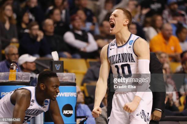 Donte DiVincenzo of the Villanova Wildcats reacts during the second half against the Texas Tech Red Raiders in the 2018 NCAA Men's Basketball...