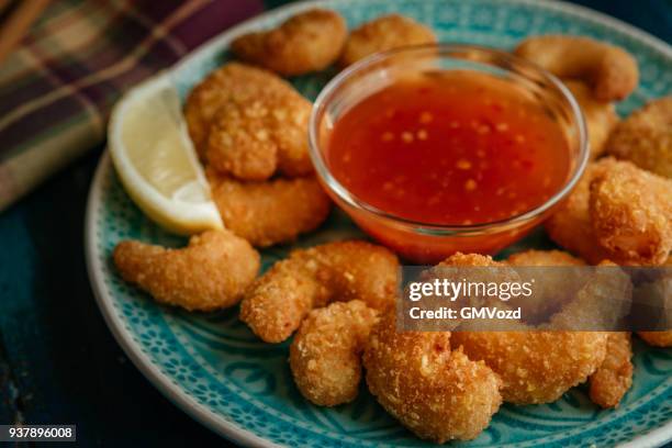 asian tempura shrimps with sweet chili sauce - tempura stock pictures, royalty-free photos & images