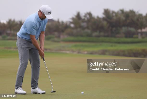 Brice Garnett putts on the 18th hole during the final round of the Corales Puntacana Resort & Club Championship on March 25, 2018 in Punta Cana,...