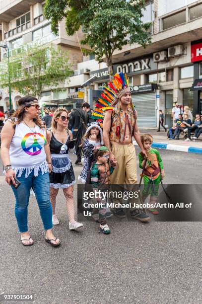 Israel, Tel Aviv-Yafo - 2 March 2018: The annual street party is Tel Aviv"u2019s biggest Purim event. Purim is a Jewish holiday that commemorates the...