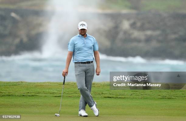 Brice Garnett waits to putt on the 18th green during the final round of the Corales Puntacana Resort & Club Championship on March 25, 2018 in Punta...