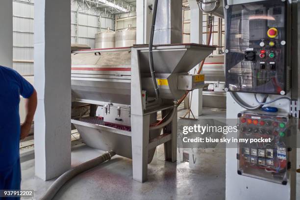 the fresh grape harvest being processed at the cooperativa vinícola são joão, southern brazil. - cooperativa stock-fotos und bilder