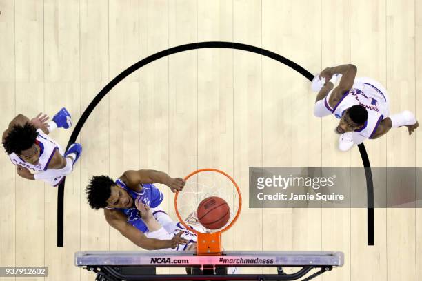 Marvin Bagley III of the Duke Blue Devils dunks the ball against the Kansas Jayhawks during the first half in the 2018 NCAA Men's Basketball...
