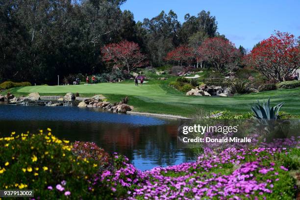 Cindy Lacrosse and Caroline Headwall of Sweden putt on the 4th hole during the Final Round of the LPGA KIA CLASSIC at the Park Hyatt Aviara golf...