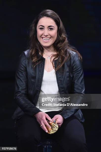 Sofia Goggia attends 'Che Tempo Che Fa' Tv Show on March 25, 2018 in Milan, Italy.