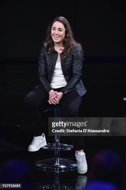 Sofia Goggia attends 'Che Tempo Che Fa' Tv Show on March 25, 2018 in Milan, Italy.