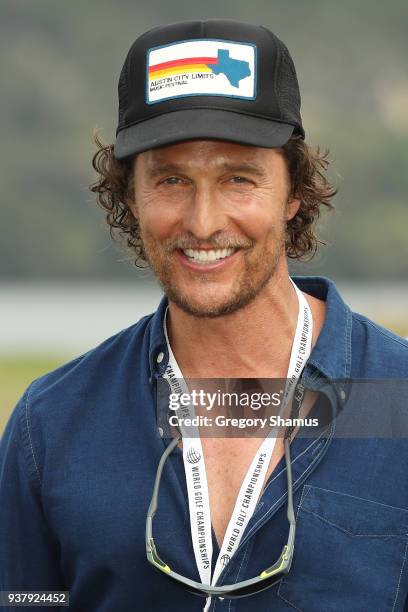 Actor Matthew McConaughey looks on after the final round of the World Golf Championships-Dell Match Play at Austin Country Club on March 25, 2018 in...