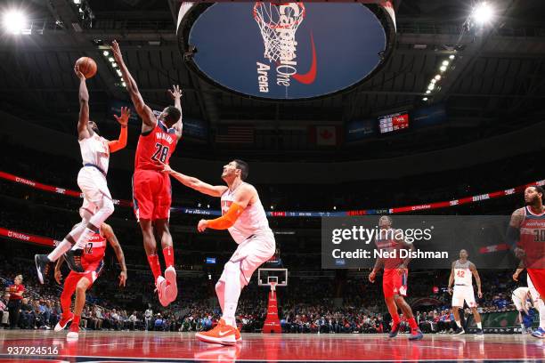 Tim Hardaway Jr. #3 of the New York Knicks drives to the basket during the game against the Washington Wizards on March 25, 2018 at the Capital One...