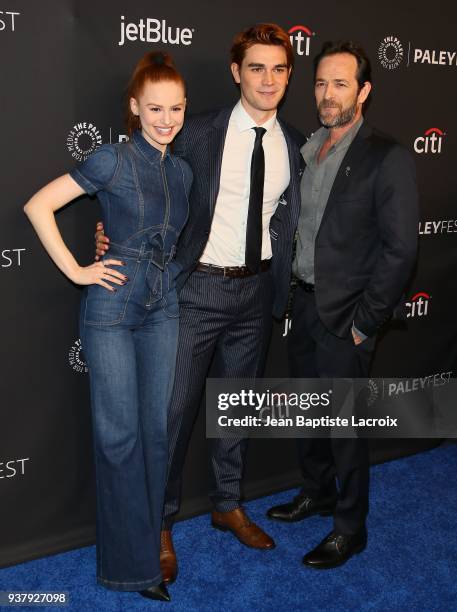 Apa, Madelaine Petsch and Luke Perry attend The Paley Center For Media's 35th Annual PaleyFest Los Angeles - 'Riverdale' at Dolby Theatre on March...