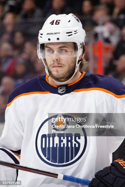 Pontus Aberg of the Edmonton Oilers looks on in a game against the Ottawa Senators at Canadian Tire Centre on March 22, 2018 in Ottawa, Ontario,...