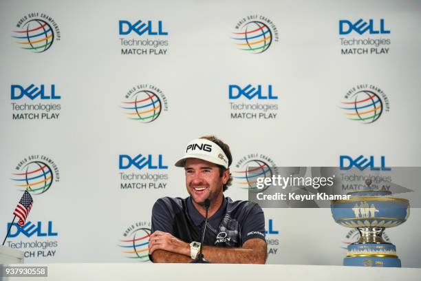 Bubba Watson smiles during a press conference following his 7&6 victory in the championship match at the World Golf Championships-Dell Technologies...