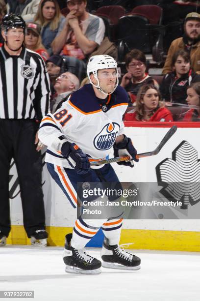 Yohann Auvitu of the Edmonton Oilers skates against the Ottawa Senators at Canadian Tire Centre on March 22, 2018 in Ottawa, Ontario, Canada.