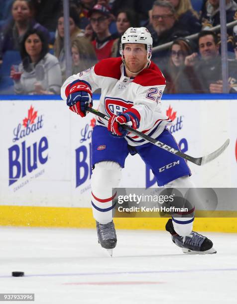 Karl Alzner of the Montreal Canadiens during the game against the Buffalo Sabres at KeyBank Center on March 23, 2018 in Buffalo, New York. Karl Alzner