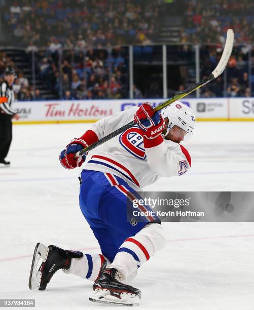 Alex Galchenyuk of the Montreal Canadiens during the game against the Buffalo Sabres at KeyBank Center on March 23, 2018 in Buffalo, New York. Alex...