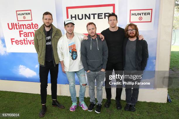 Brent Kutzle, Ryan Tedder, Eddie Fisher, Zach Filkins, and Drew Brown of One Republic attend Hunter for Target Ultimate Family Festival at Rose Bowl...