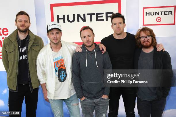 Brent Kutzle, Ryan Tedder, Eddie Fisher, Zach Filkins, and Drew Brown of One Republic attend Hunter for Target Ultimate Family Festival at Rose Bowl...