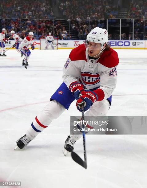 Jacob de la Rose of the Montreal Canadiens during the game against the Buffalo Sabres at KeyBank Center on March 23, 2018 in Buffalo, New York. Jacob...