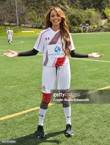 Leslie Grace at Viva Con Agua's 1st annual Waterweek LA celebrity soccer match at Glendale Sports Complex on March 25, 2018 in Glendale, California.
