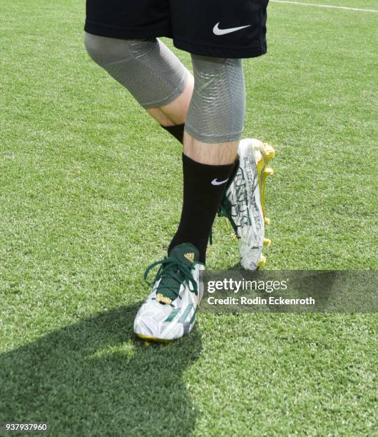 Shoe Detail] DJ Skee at Viva Con Agua's 1st annual Waterweek LA celebrity soccer match at Glendale Sports Complex on March 25, 2018 in Glendale,...