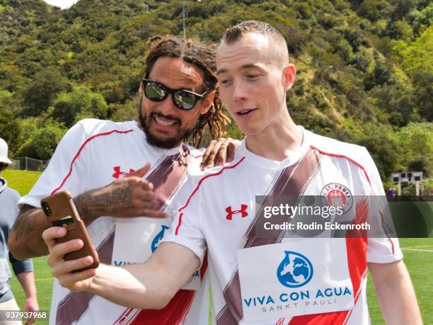 Jermaine Jones and DJ Skee at Viva Con Agua's 1st annual Waterweek LA celebrity soccer match at Glendale Sports Complex on March 25, 2018 in...