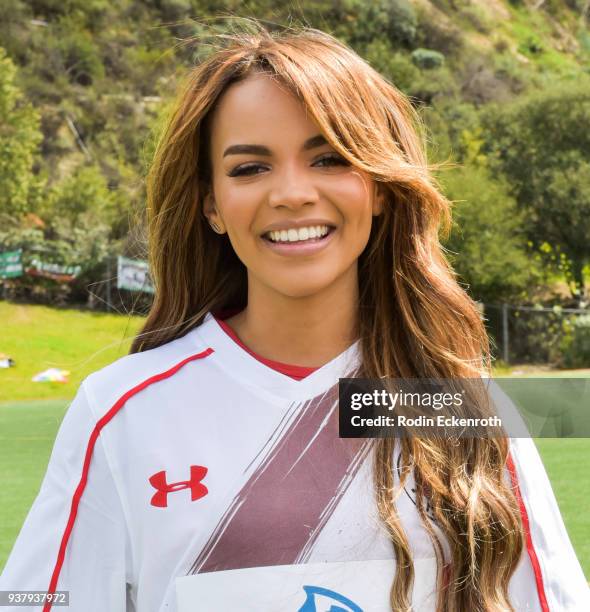 Leslie Grace at Viva Con Agua's 1st annual Waterweek LA celebrity soccer match at Glendale Sports Complex on March 25, 2018 in Glendale, California.