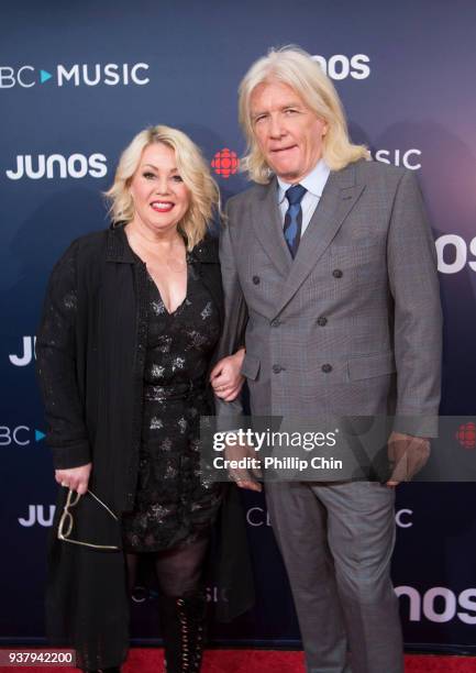 Singer Jann Arden and producer Bob Rock Janet attend the red carpet arrival at the 2018 Juno Awards at Rogers Arena on March 25, 2018 in Vancouver,...