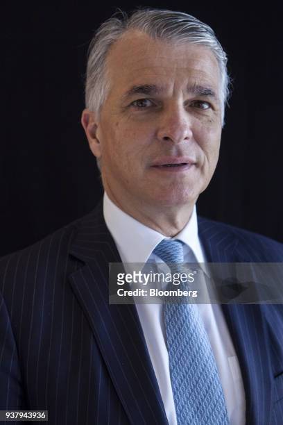 Sergio Ermotti, chief executive officer of UBS Group AG, poses for a photograph following a Bloomberg Television interview on the sidelines of the...