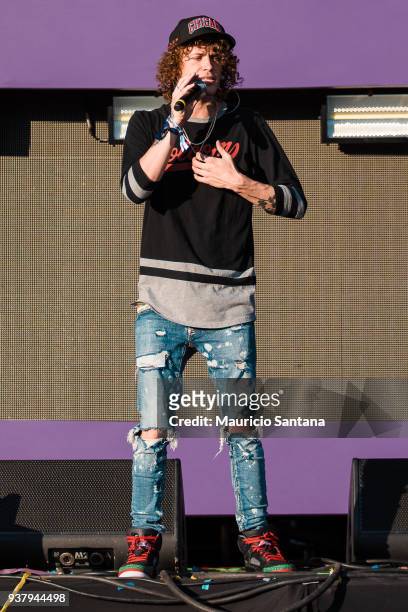 Trevor Dahl member of the trio band Cheat Codes performs live on stage during the third day of Lollapalooza Brazil Festival at Interlagos Racetrack...