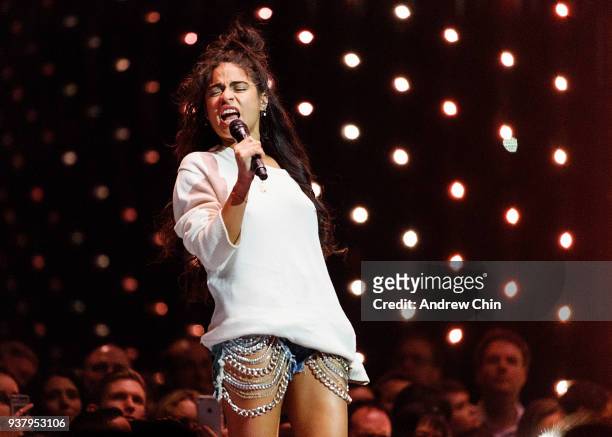 Canadian singer-songwriter Jessie Reyez performs on stage during the 2018 JUNO Awards at Rogers Arena on March 25, 2018 in Vancouver, Canada.
