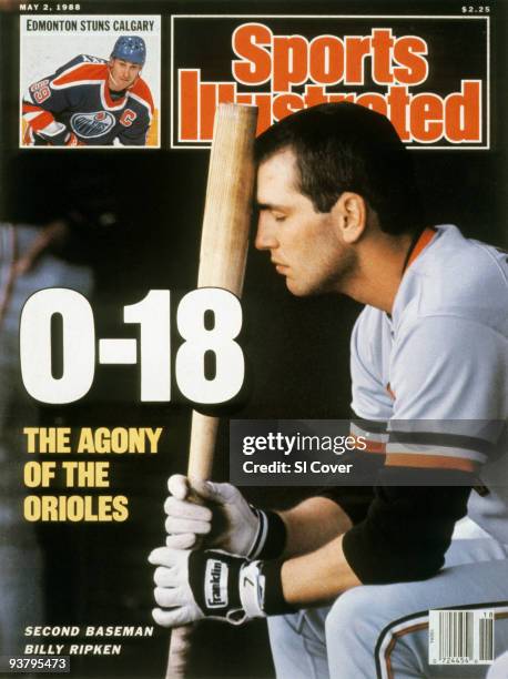 May 2, 1988 Sports Illustrated via Getty Images Cover: Baseball: Baltimore Orioles Billy Ripken upset while sitting in dugout vs Kansas City Royals....