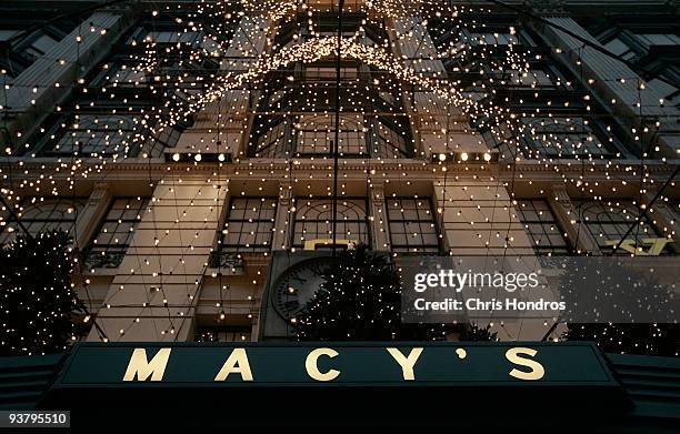 The front of Macy's department store is festooned with holiday decorations in midtown Manhatann December 3, 2009 in New York City. Retail sales...