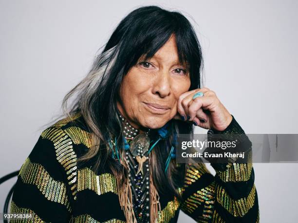 Buffy Sainte-Marie poses for a portrait at the YouTube x Getty Images Portrait Studio at 2018 Juno's Gala Awards Dinner on MARCH 25th, 2018 in...