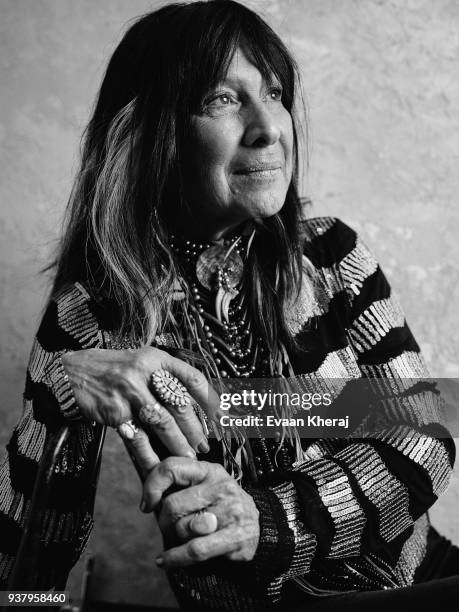 Buffy Sainte-Marie poses for a portrait at the YouTube x Getty Images Portrait Studio at 2018 Juno's Gala Awards Dinner on MARCH 25th, 2018 in...