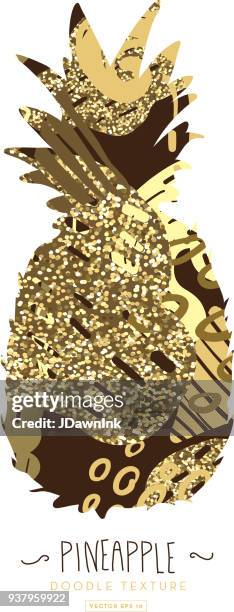 pineapple silhouette with doodle abstract texture - pineapple pattern stock illustrations