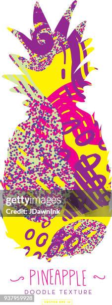 pineapple silhouette with doodle abstract texture - pineapple texture stock illustrations