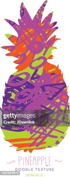 pineapple silhouette with doodle abstract texture - pineapple texture stock illustrations