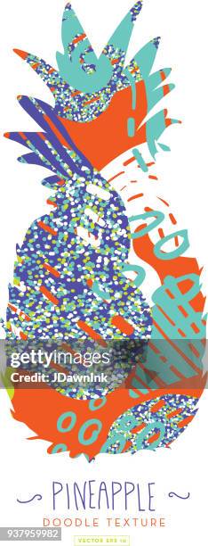 pineapple silhouette with doodle abstract texture - pineapple texture stock illustrations