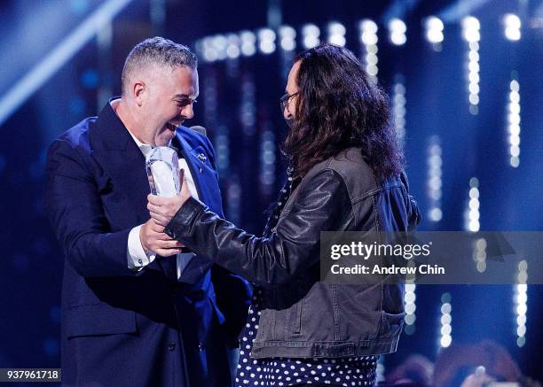 Canadian musician Ed Robertson of Barenaked Ladies receives the award during the 2018 JUNO Awards at Rogers Arena on March 25, 2018 in Vancouver,...