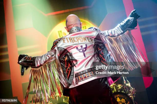 Rob Halford of Judas Priest performs at The Arena at TD Place on March 25, 2018 in Ottawa, Canada.