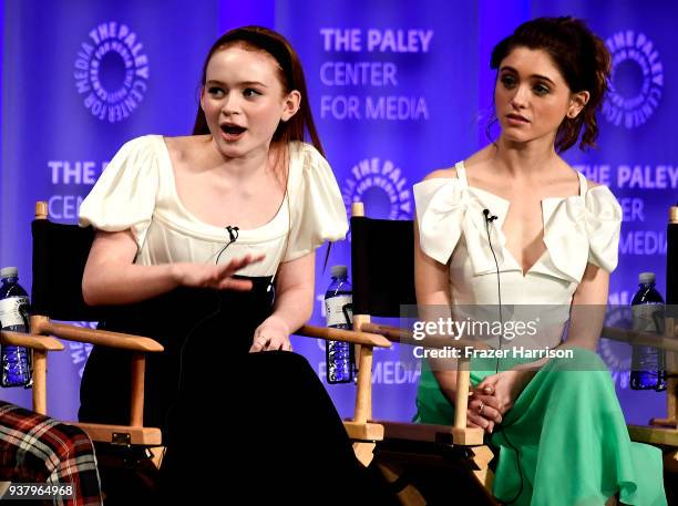 Sadie Sink;Natalia Dyer speak onstage at The Paley Center For Media's 35th Annual PaleyFest Los Angeles - "Stranger Things" at Dolby Theatre on March...