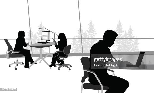 fresh workspace - women on laptop stock illustrations