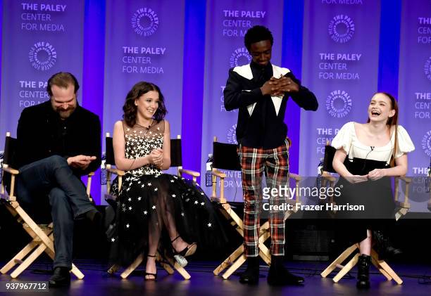 David Harbour, Millie Bobby Brown, Caleb McLaughlin, Sadie Sink onstage at The Paley Center For Media's 35th Annual PaleyFest Los Angeles - "Stranger...