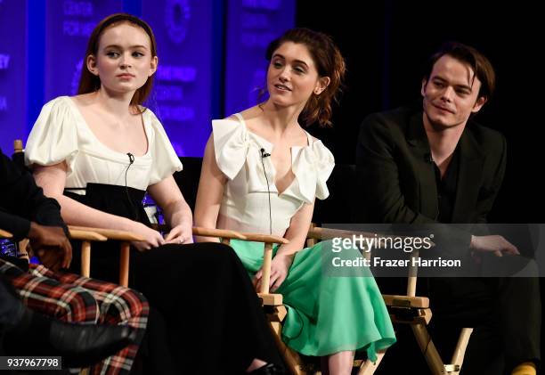 Sadie SinkNatalia Dyer, Charlie Heaton onstage at The Paley Center For Media's 35th Annual PaleyFest Los Angeles - "Stranger Things" at Dolby Theatre...