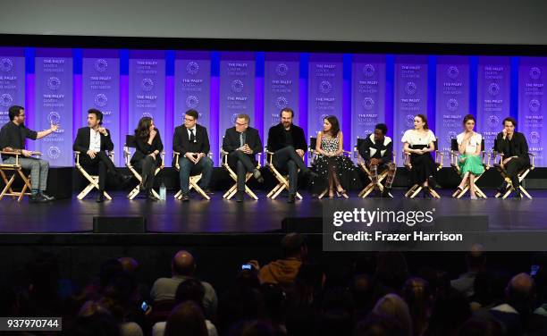 Moderator Wil Wheaton, executive producer Shawn Levy, Winona Ryder, Sean Astin, Paul Reiser, David Harbour, Millie Bobby Browmn, Caleb McLaughlin,...