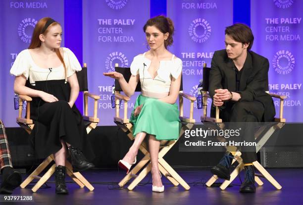 Sadie Sink, Natalia Dyer and Charlie Heaton speak onstage at The Paley Center for Media's 35th Annual PaleyFest Los Angeles - "Stranger Things" at...
