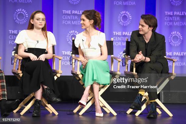 Sadie Sink, Natalia Dyer and Charlie Heaton speak onstage at The Paley Center for Media's 35th Annual PaleyFest Los Angeles - "Stranger Things" at...
