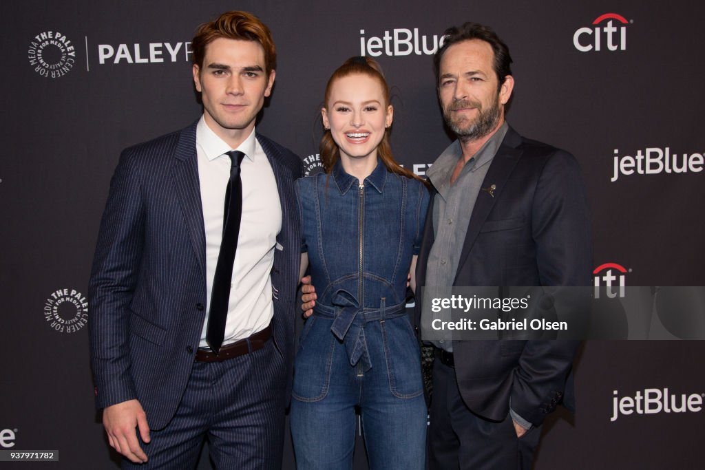 KJ Apa, Madelaine Petsch and Luke Perry arrive for the 2018 PaleyFest